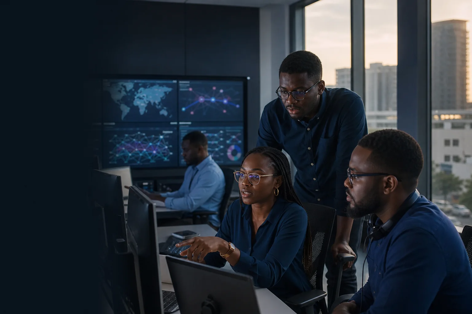 Ghanaian Eleda Tech professionals monitoring enterprise technology operations in Accra